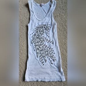 Vintage Alice + Olivia White Cotton Embellished Sequin Beaded Tank Top Size XS